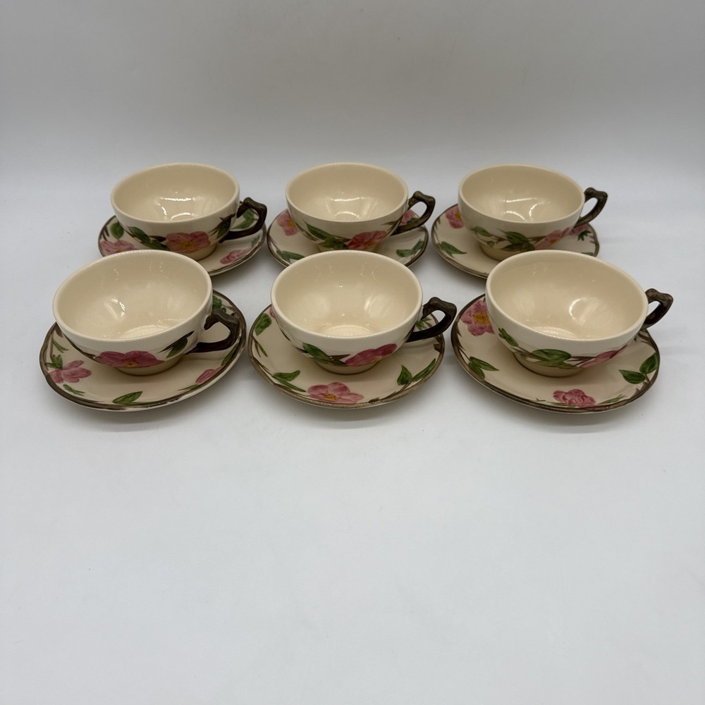 Set of (6) Franciscan Desert Rose Tea Cups & Saucers England Vintage